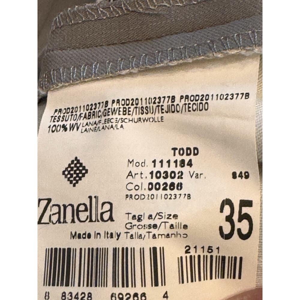 35 X 31 Zanella Todd Solid Light Gray Wool Flat Front Dress Pants Cuffed - Picture 5 of 9